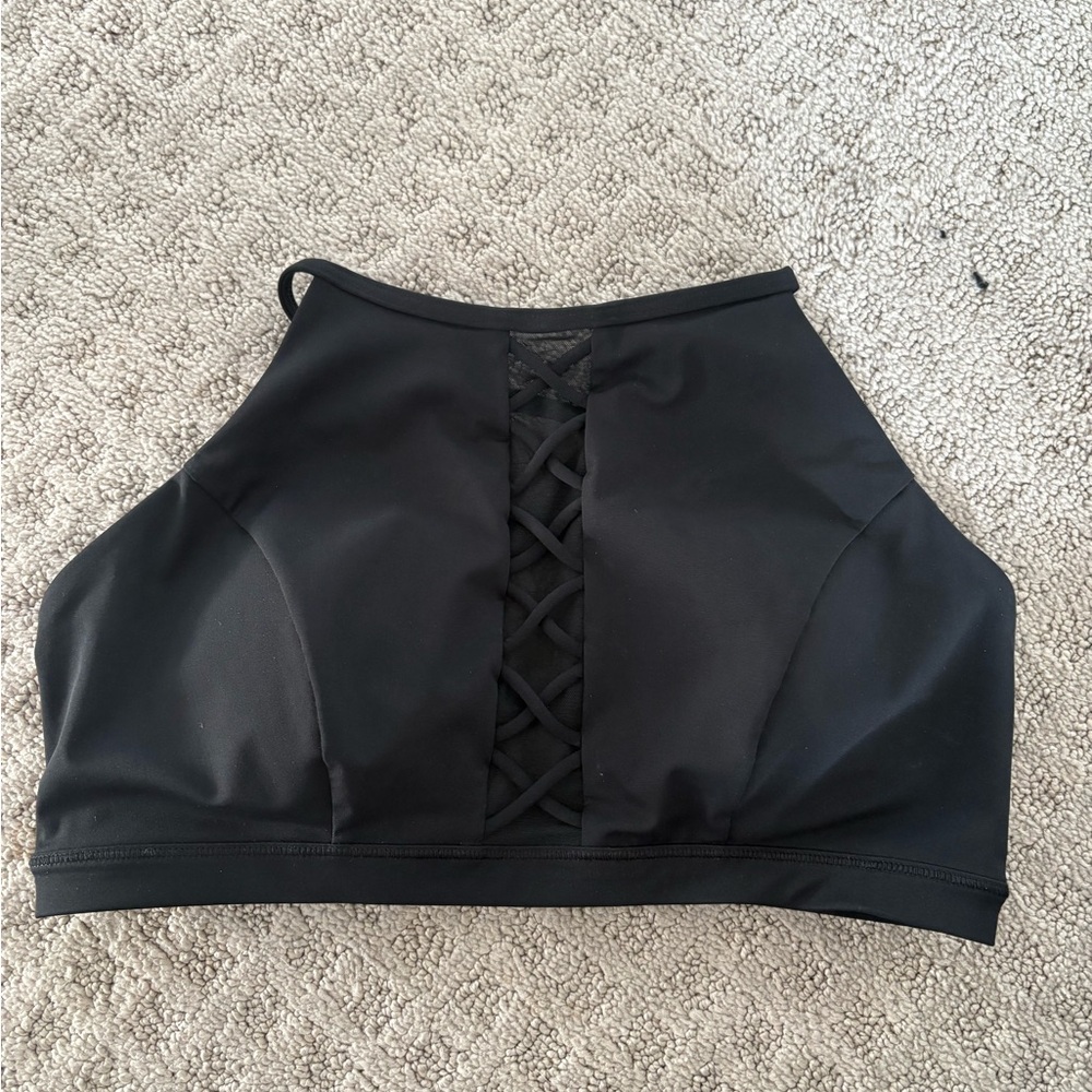 Lululemon Black High Neck Sports Bra with Crisscross Detail